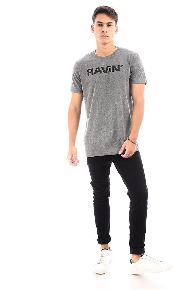 95297 Printed Crew Neck Comfy Heather Dark Grey Tee