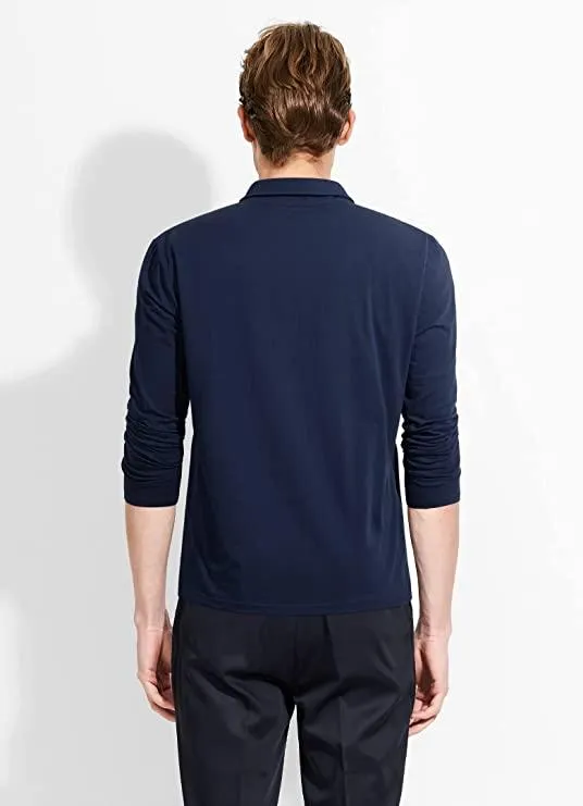 Enlision Mens Medium Plaid collar Blue Long Sleeve Polo