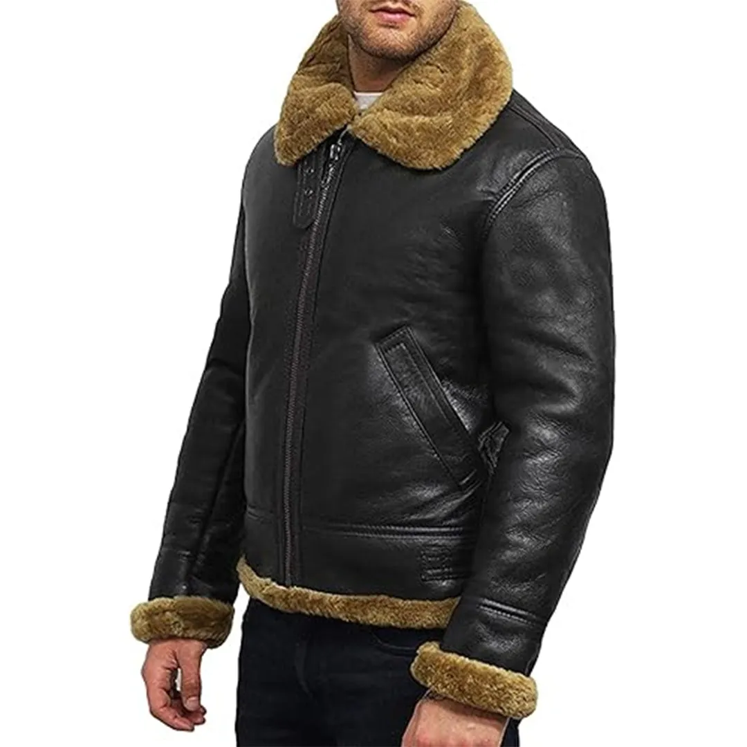 Men's B3 Faux Shearling Flying Genuine Bomber Leather Jacket